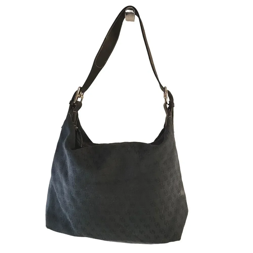 Dooney & Bourke Black Shoulder Bag Purse Handbag DB Logo Canvas Leather Strap